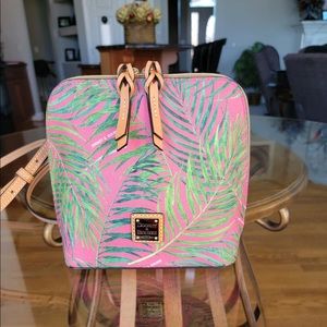 Dooney & Bourke Coated Cotton Trixie Crossbody in Pink with Palm Leaves